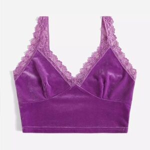 Purple Velvet Cropped Lace Trim Tank Top